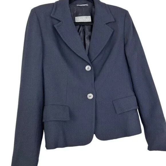 MaxMara Navy Single Breasted Blazer Women’s Size 8 - Picture 4 of 12